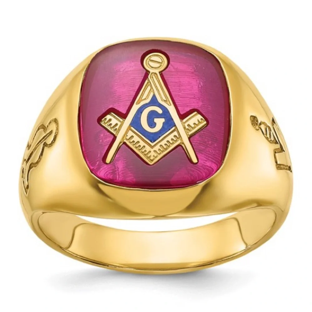 IBGoodman 14k Gold Masonic Ring Lab Ruby Blue Lodge Master Mason Men's Size 10